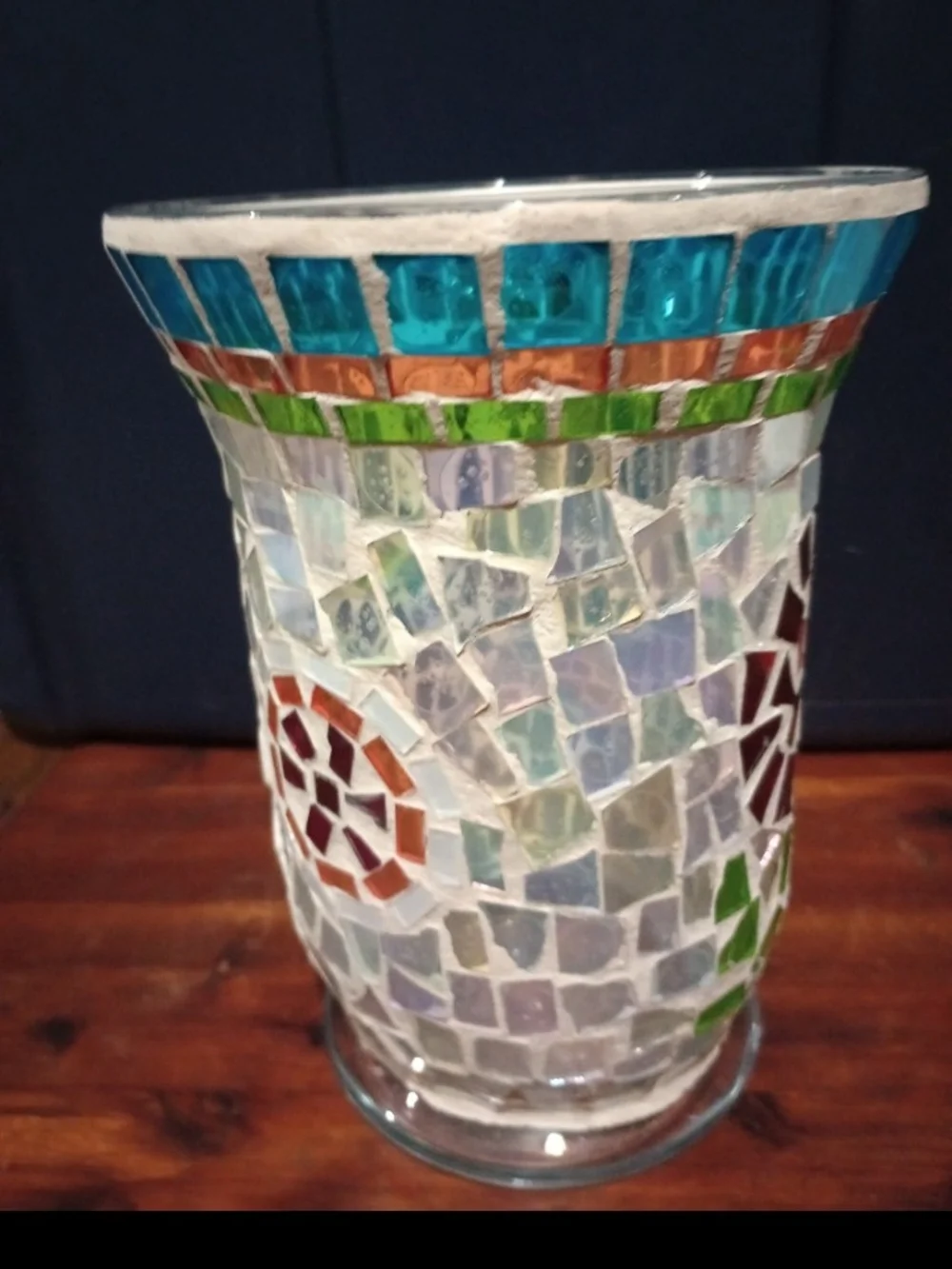 Longaberger Mosaic Glass Vase in Turquoise, Green, Burgundy